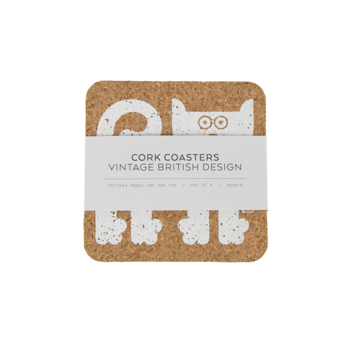 Liga x Hornsea Square Coaster Set of 4 - Happy Cat Sad Cat