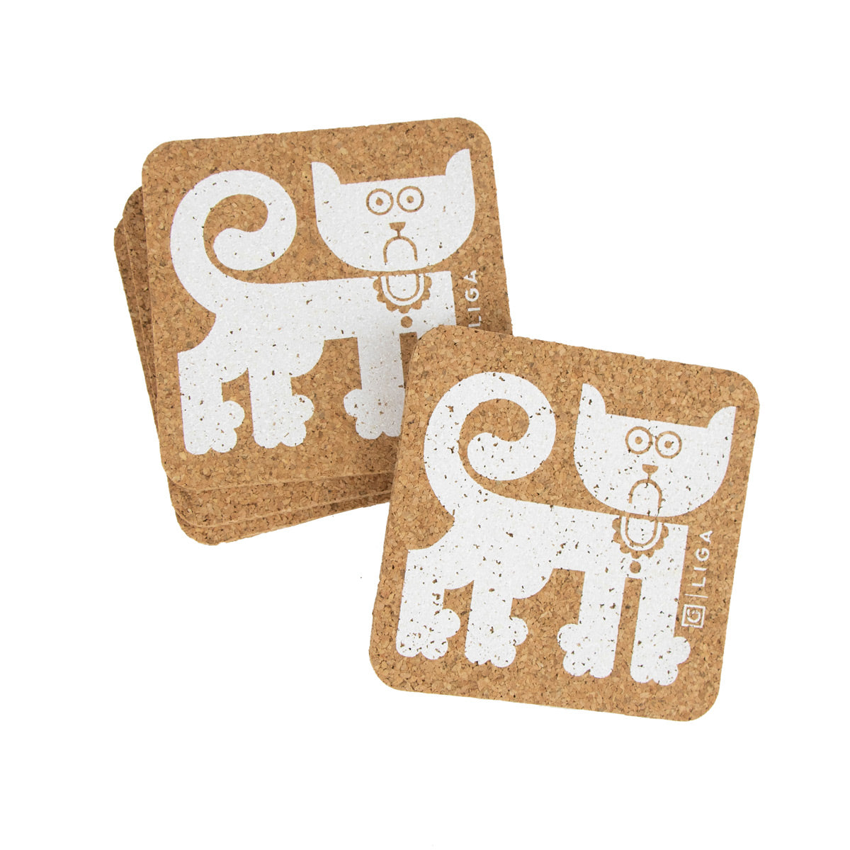 Liga x Hornsea Square Coaster Set of 4 - Happy Cat Sad Cat