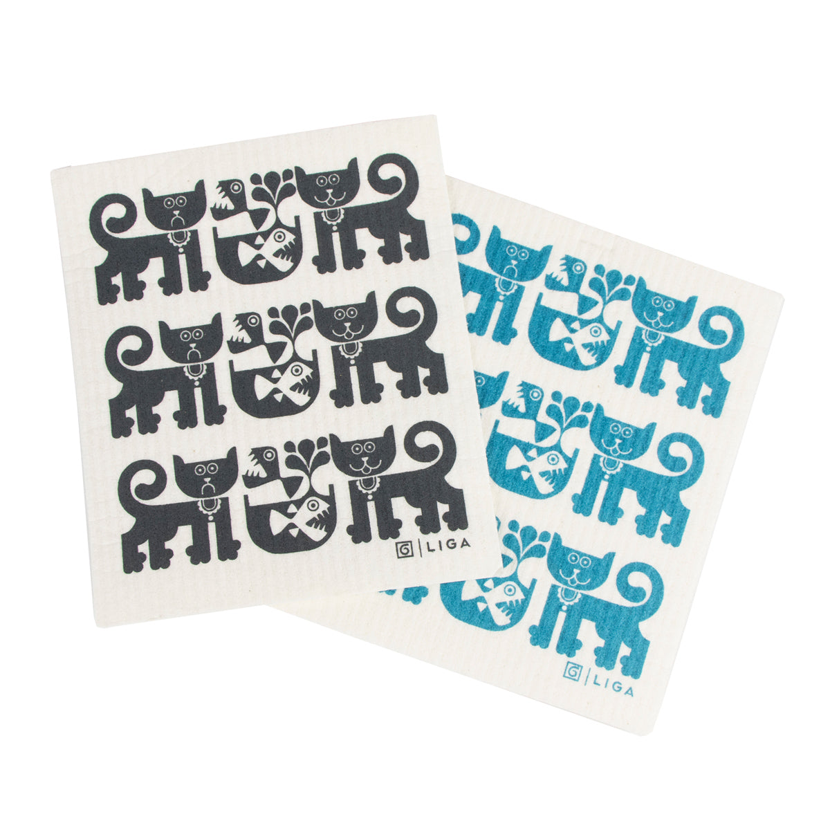 Liga x Hornsea ECO Set of 2 Dishcloths - Happy Cat Sad Cat