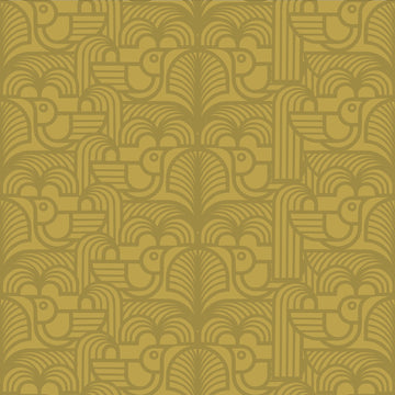 Hornsea Wallpaper - Deco Bird Olive Green