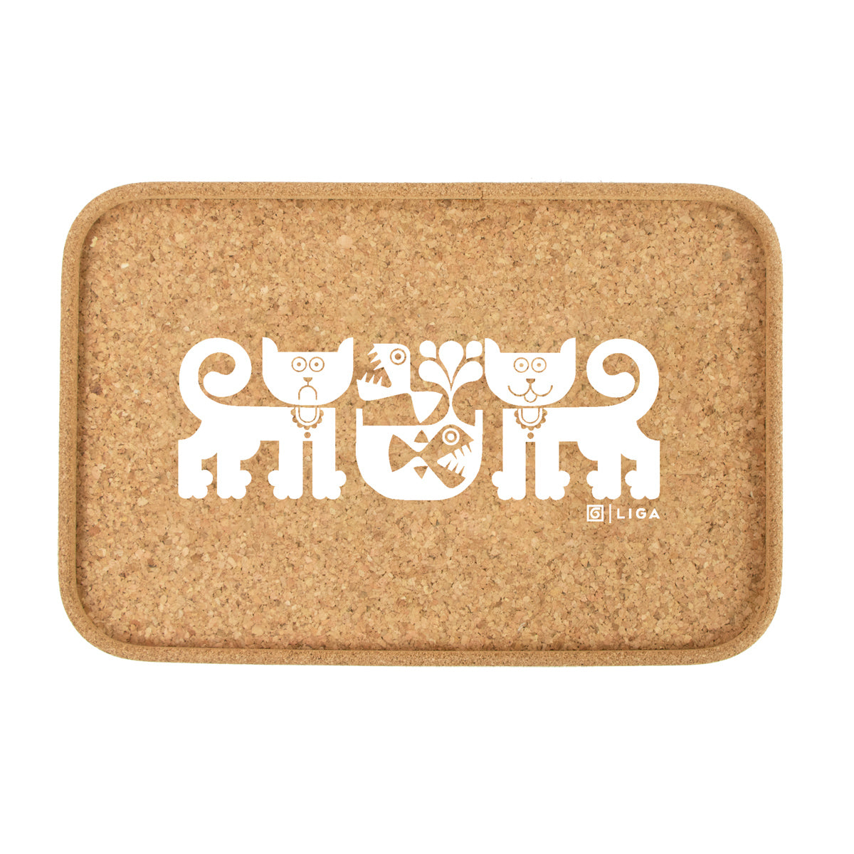 Liga x Hornsea Cork Drinks Tray - Happy Cat Sad Cat