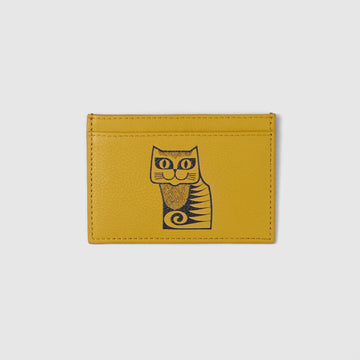 Mabel Sheppard x Hornsea Cat Leather Credit Card Case - Ochre